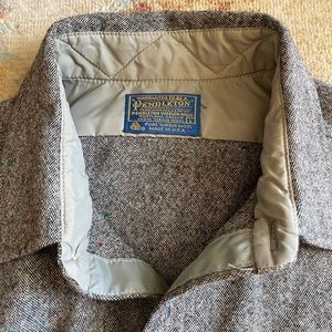 Pendleton Wool, Suede Elbow Patch Trail Shirt Vintage Gray L Made in USA NWOT